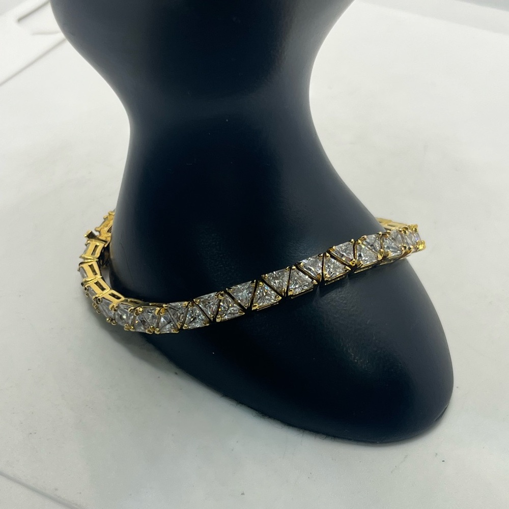 Trillion Cut gold over sterling silver CZ tennis bracelet Ross & Simons - Picture 4 of 16